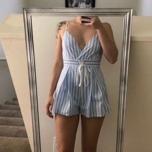 Blue and white striped romper